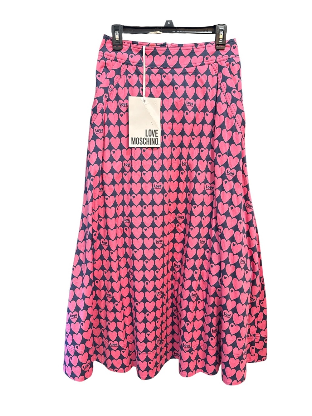 Love Moschino Pink and Navy Heart-Print A-Line Skirt